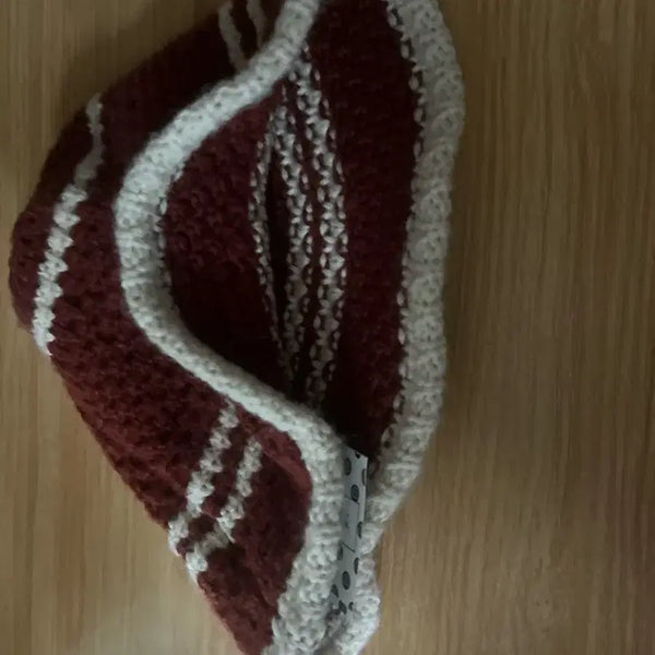 [BUNJANG] Burgundy Knit Bucket Hat with Ivory Stripes / 버건디 니트 벙거지 모자