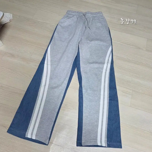 [BUNJANG] Color-Block Wide Training Denim Pants / 배색 와이드 트레이닝 데님 바지