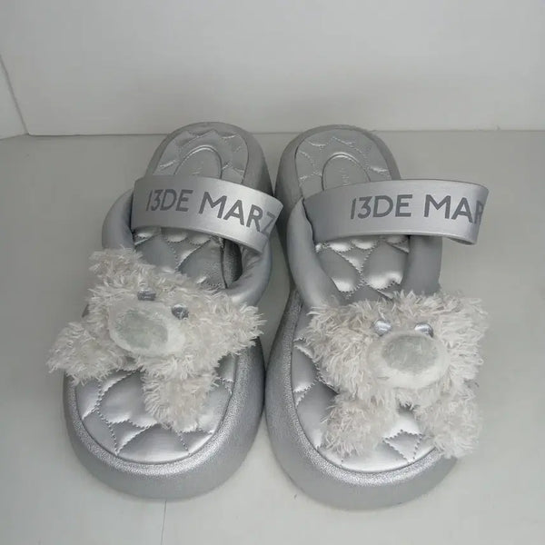 [BUNJANG] 13DE MARZ Bear Slippers Silver / 13DE MARZ 곰돌이 슬리퍼 실버