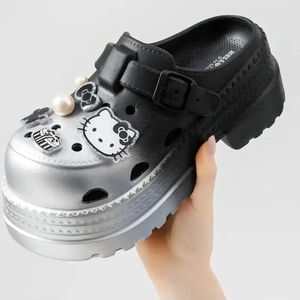 [BUNJANG] Hello Kitty Platform Sandals Black/Silver / 헬로키티 플랫폼 샌들 블랙/실버