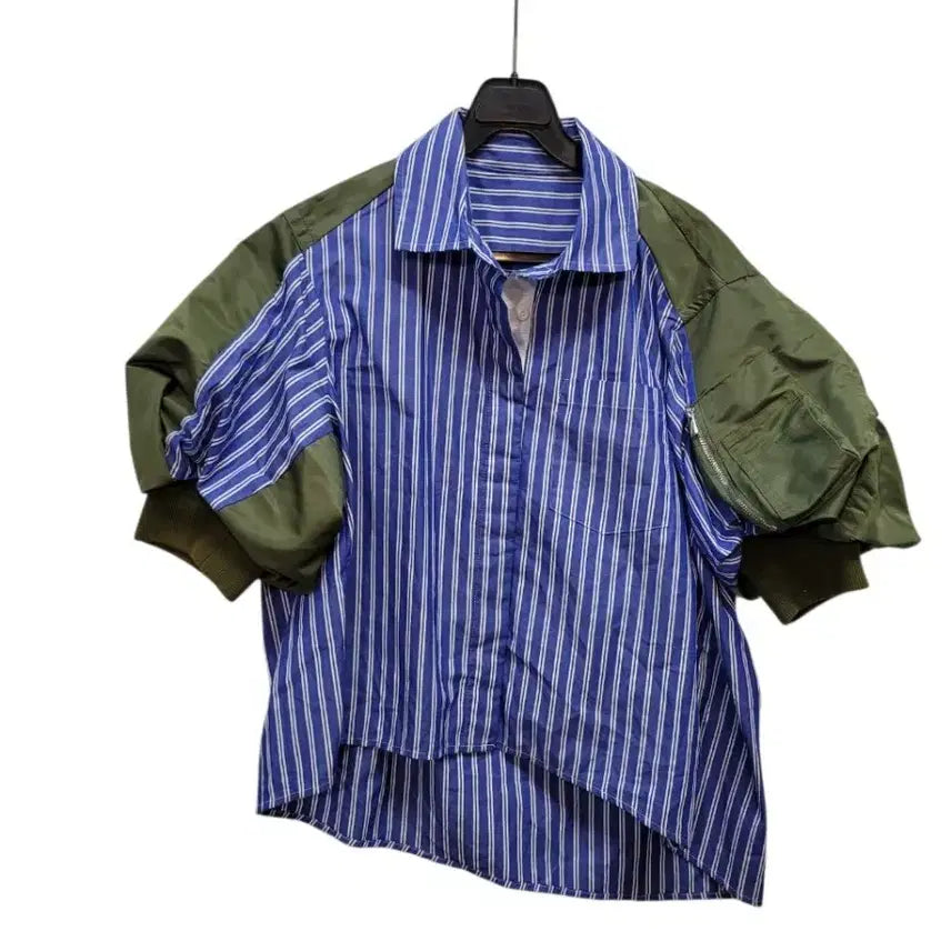 [BUNJANG] Nora Bell Military Color-Block Asymmetrical Blouse / 노라벨 밀리터리 배색 언발 블라우스