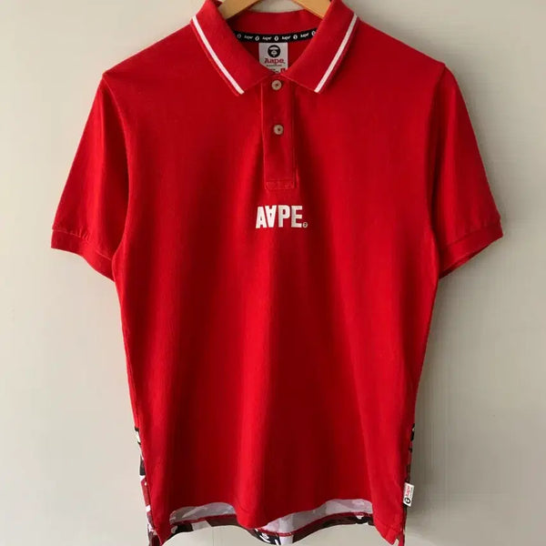 [BUNJANG] A Bathing Ape Red Camo Short Sleeve Polo Shirt / 에이프 레드 카모 반팔 카라티