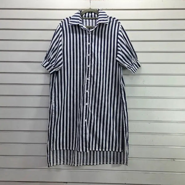 [BUNJANG] Stripe Cotton Women's Long Shirt / 스트라이프 면 여성 롱남방 66/보물찾기천사