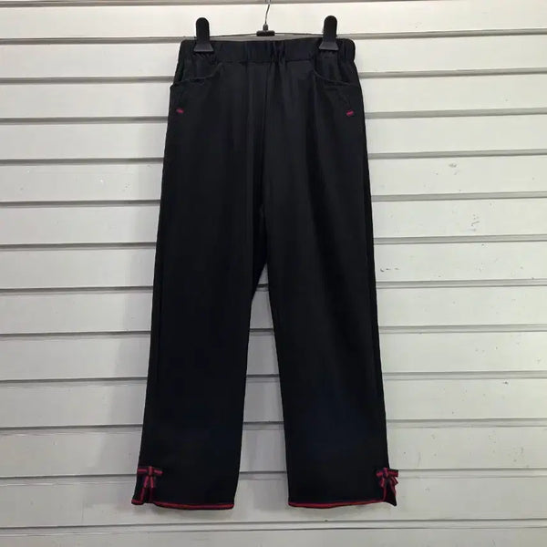 [BUNJANG] Womens Elastic Band Pants with Side Stripe and Ribbon Detail / 블랙 옆선포인트 리본장식 부인복 밴딩바지/보물찾기천사