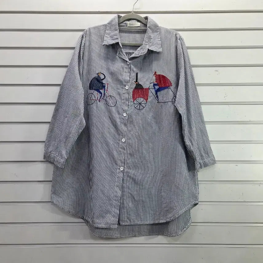 [BUNJANG] Striped Embroidered Blouse / 스트라이프 자수장식  부인복  남방 88/보물찾기천사