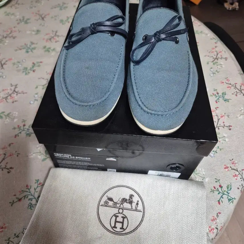 [BUNJANG] Hermes Denim Loafer Blue Canvas Shoes / 에르메스 대님 로퍼 블루 캔버스 슈즈