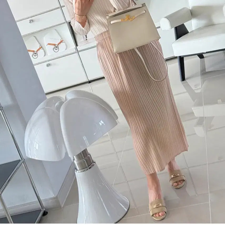 [BUNJANG] Pleated Long Skirt - Beige / 플리츠스커트 베이지