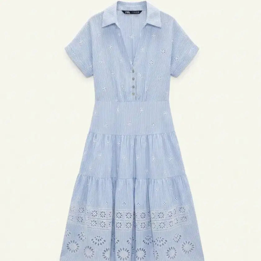 [BUNJANG] ZARA Embroidered Long Dress with Back Slit / 자라 자수 허리뒤트임 롱원피스 휴가룩