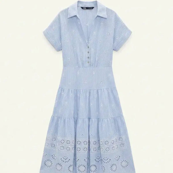 [BUNJANG] ZARA Embroidered Long Dress with Back Slit / 자라 자수 허리뒤트임 롱원피스 휴가룩