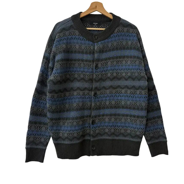 [BUNJANG] Zero Fair Isle Roundneck Cardigan Charcoal Blue M / 제로 페어 아일 라운드넥 가디건 챠콜블루 M 정품
