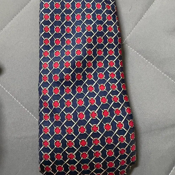 [BUNJANG] Hermes Silk Geometric Check Pattern Necktie / 에르메스 실크 넥타이 기하학 체크 패턴