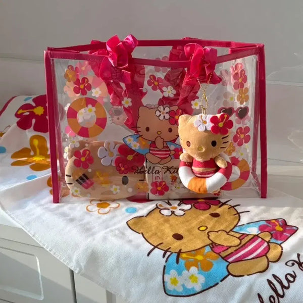 [BUNJANG] Limited Edition Tanning Kitty Mascot Keyring & Clear Beach Bag 5-Piece Set / [한정판] 아타리쿠지 태닝키티 마스코트 키링 투명비치백 5종 세트