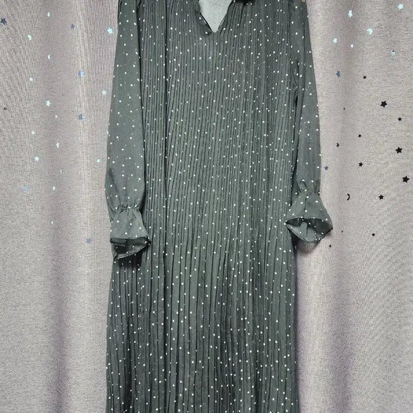 [BUNJANG] Polka Dot Pleated Chiffon Midi Dress - Black / 도트 플리츠  쉬폰 블랙 미디원피스-77