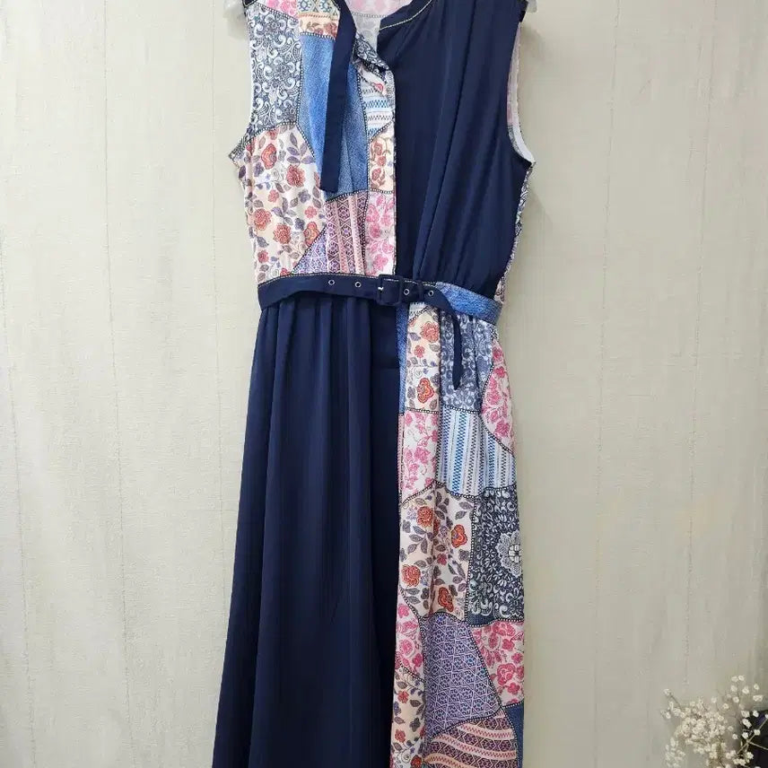 [BUNJANG] Silk Blend Colorblock Long Dress (Size 55-66) / 실크70% 배색롱원피스 55~66