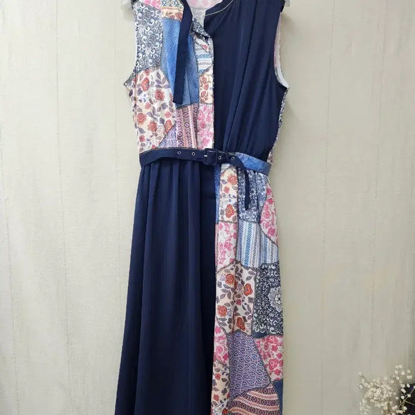 [BUNJANG] Silk Blend Colorblock Long Dress (Size 55-66) / 실크70% 배색롱원피스 55~66