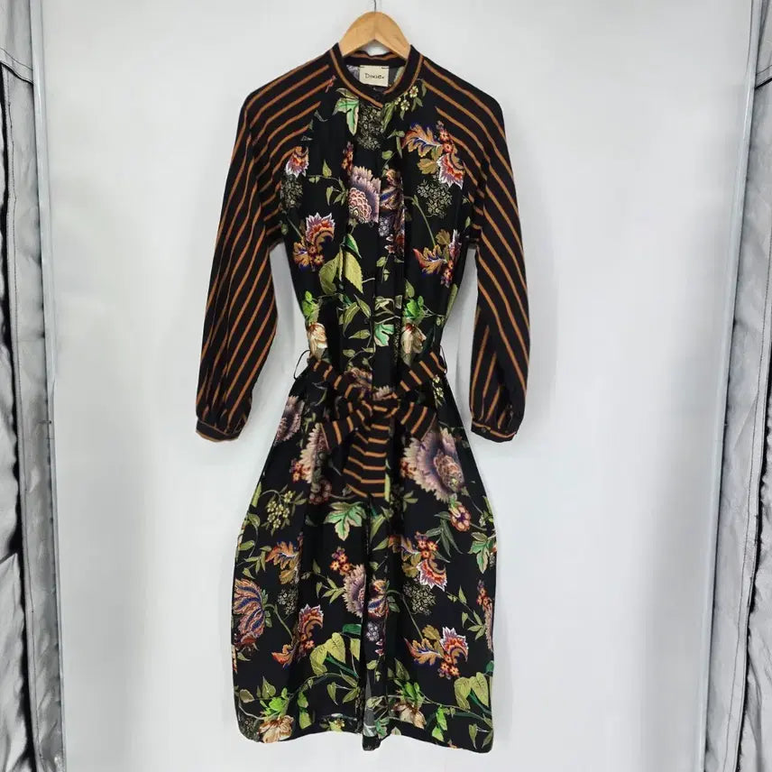 [BUNJANG] DIXIE Floral Stripe Long Dress / DIXIR 플라워 패턴 스트라이프 롱 원피스