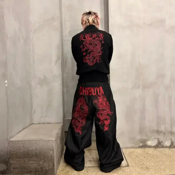 [BUNJANG] Rye Chasin Shibuya Dragon Embroidery Setup Jacket + Pants Set / Rye Chasin 시부야 용 드래곤 셋업