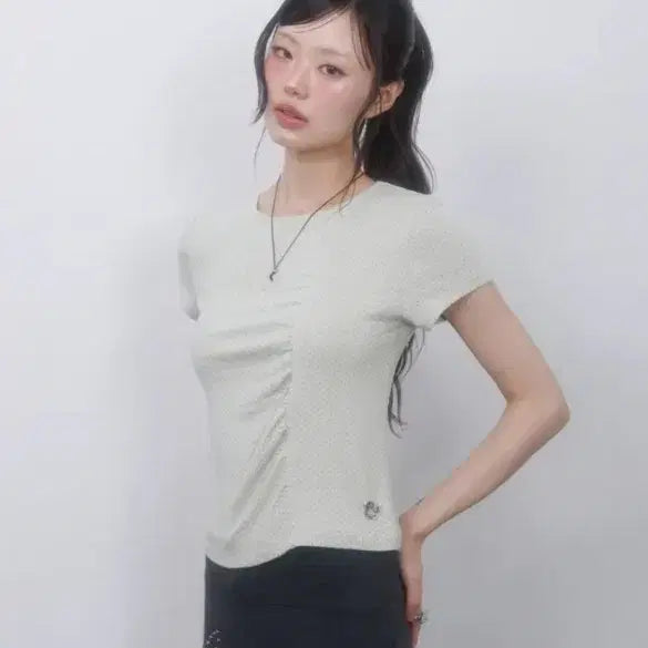 [BUNJANG] LMR Dot Shirring Short Sleeve T-Shirt / 택 o) LMR 엘엠알 도트 셔링 반팔 티셔츠