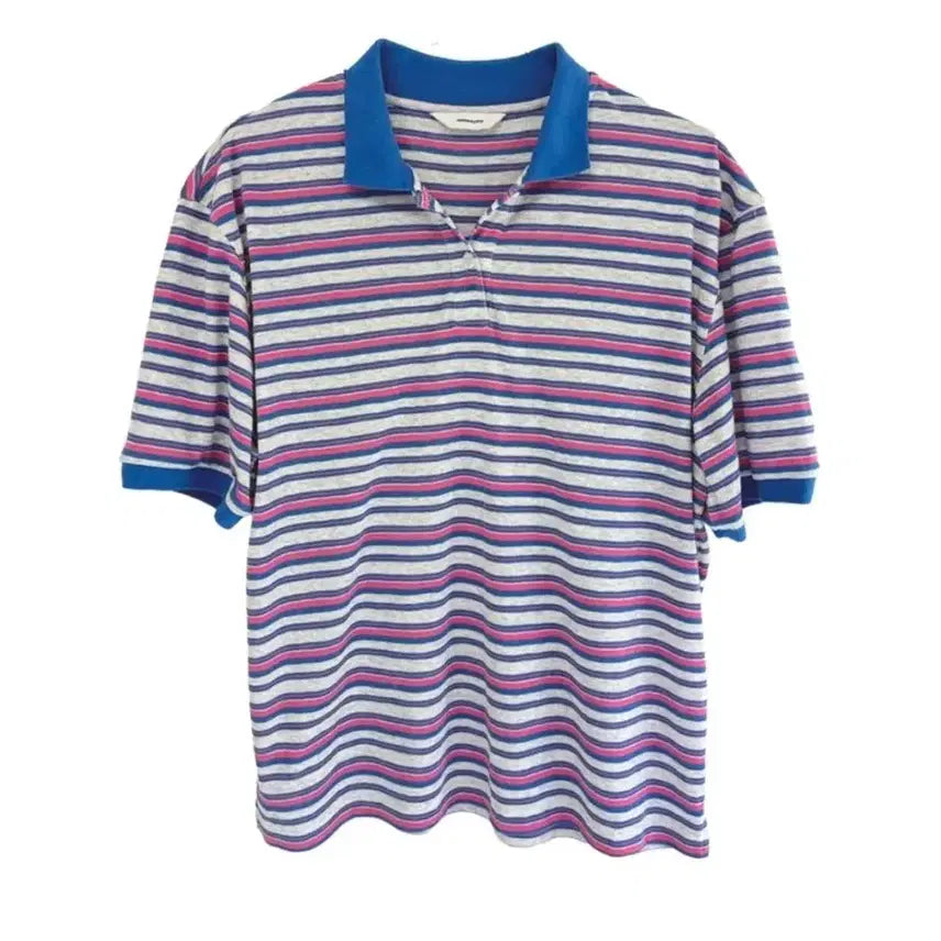 [BUNJANG] Nono De Summer Multi Stripe Summer Short Sleeve Polo T-Shirt / [1 2] 논노드 섬머 폴로 셔츠 멀티 스트라이프 썸머 반팔 티셔츠