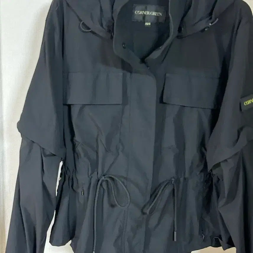 [BUNJANG] Cornergreen Black Hooded Windbreaker Jacket / 코너그린 블랙 후드 바람막이