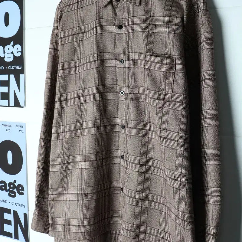 [BUNJANG] Brand Vintage Herringbone Check Shirt - Brown / (M-L) 브랜드빈티지 셔츠 남방 체크 브라운 헤링본 아메카지-H35747