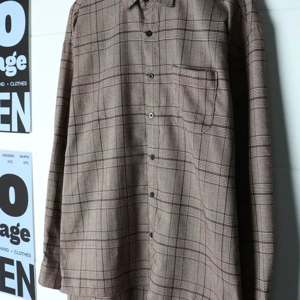 [BUNJANG] Brand Vintage Herringbone Check Shirt - Brown / (M-L) 브랜드빈티지 셔츠 남방 체크 브라운 헤링본 아메카지-H35747