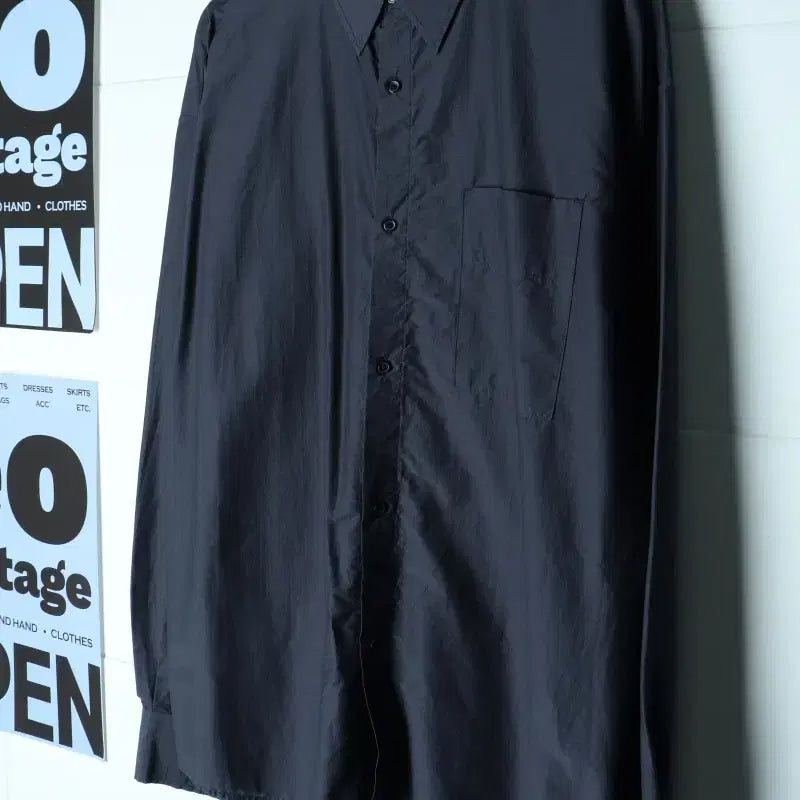 [BUNJANG] In Tempo Mood Navy Plain Glossy Nude Core Shirt / (M-L) 인템포무드 셔츠 남방 네이비 무지 유광 놈코어-H35750