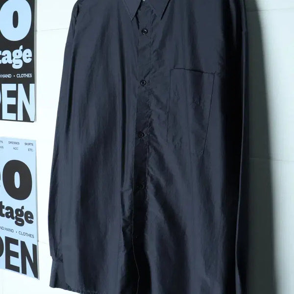 [BUNJANG] In Tempo Mood Navy Plain Glossy Nude Core Shirt / (M-L) 인템포무드 셔츠 남방 네이비 무지 유광 놈코어-H35750