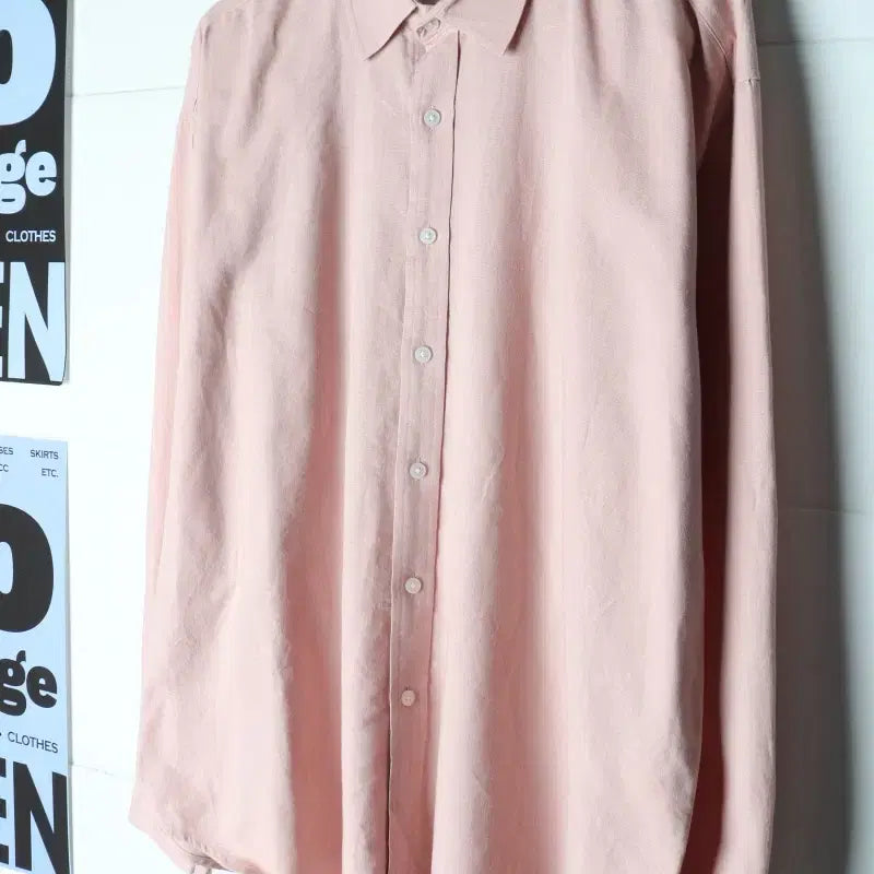 [BUNJANG] ANOBELIER Linen Plain Shirt Pink L-XL / (L-XL) 아노블리어 셔츠 남방 핑크 무지 린넨 마 아메카지-H35751