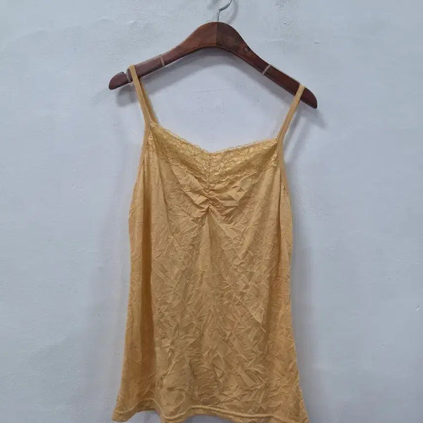 [BUNJANG] Heat Goil Yellow Sleeveless Top with Lace Detail (Size L) / heat Goil 나시 슬리브리스