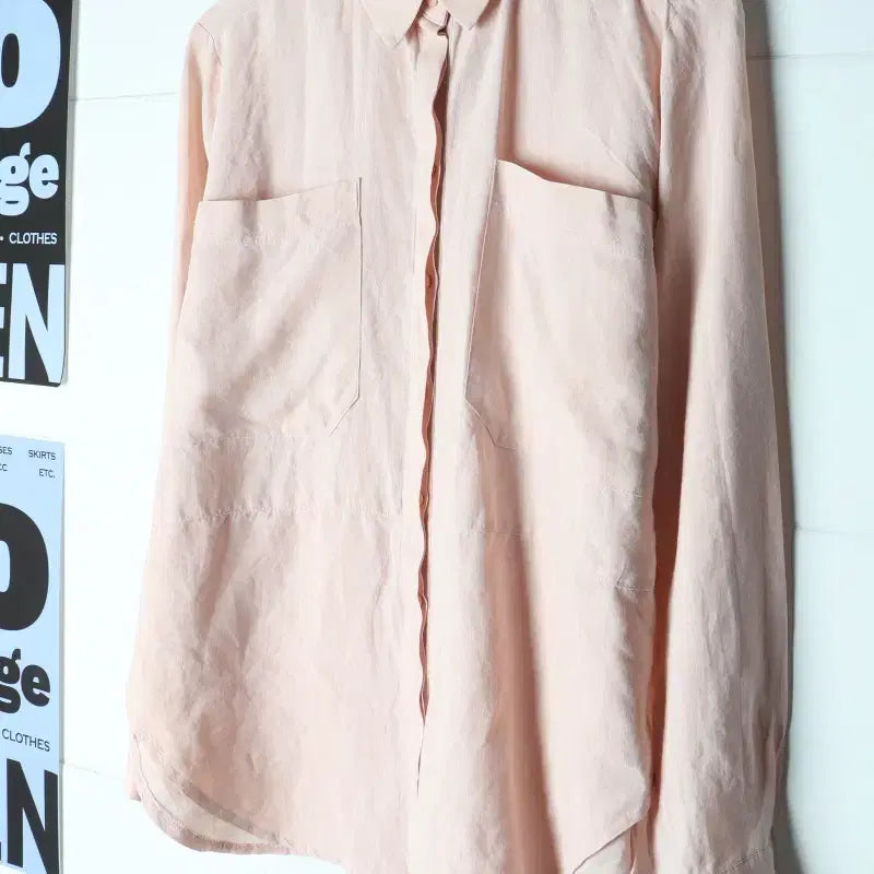 [BUNJANG] W(F) My Wardrobe Big Pocket Pink Linen Shirt / W(F) 마이 워드로브 셔츠 남방 빅포켓 핑크 린넨 마 100-H35753