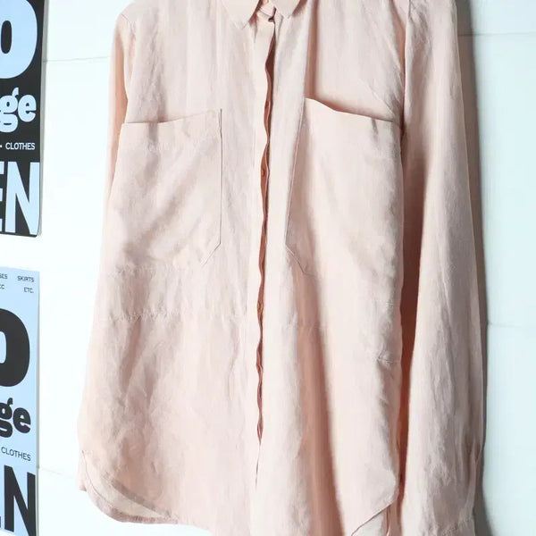 [BUNJANG] W(F) My Wardrobe Big Pocket Pink Linen Shirt / W(F) 마이 워드로브 셔츠 남방 빅포켓 핑크 린넨 마 100-H35753