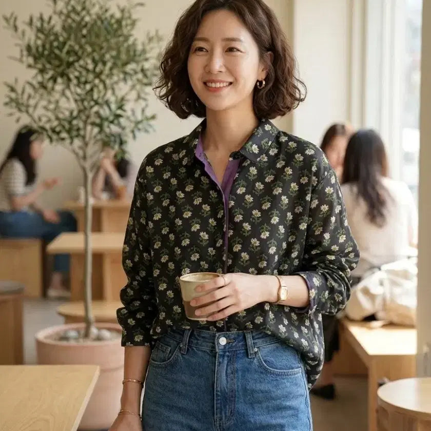 [BUNJANG] Cotton 3/4 Sleeve Blouse / 복사꽃 7부 남방