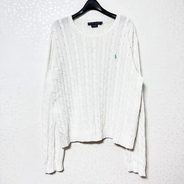[BUNJANG] Polo Ralph Lauren Women's Cable Knit Sweater White XL / [XL,105]폴로 여성 케이블 니트 스웨터 화이트