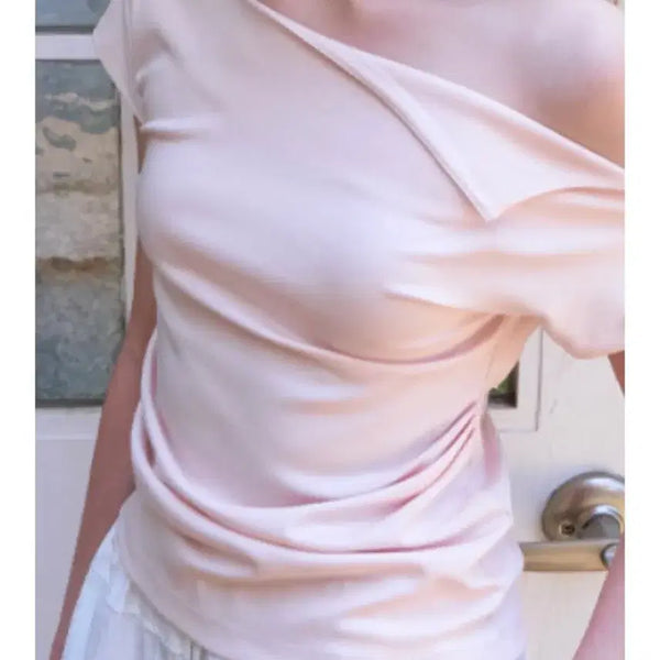 [BUNJANG] ETMONT Off-Shoulder T-Shirt Pink / 에트몽 오프셔링티셔츠