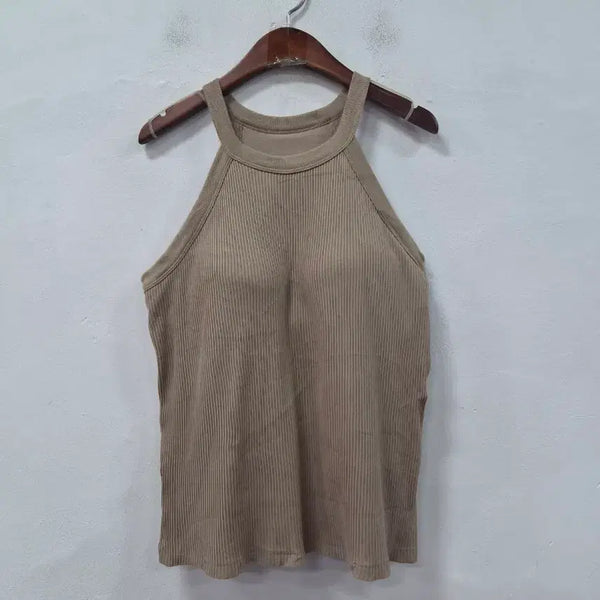 [BUNJANG] Uniqlo Ribbed Halterneck Camisole Bra Top / 유니클로 골지 홀터넥 나시  브라캡