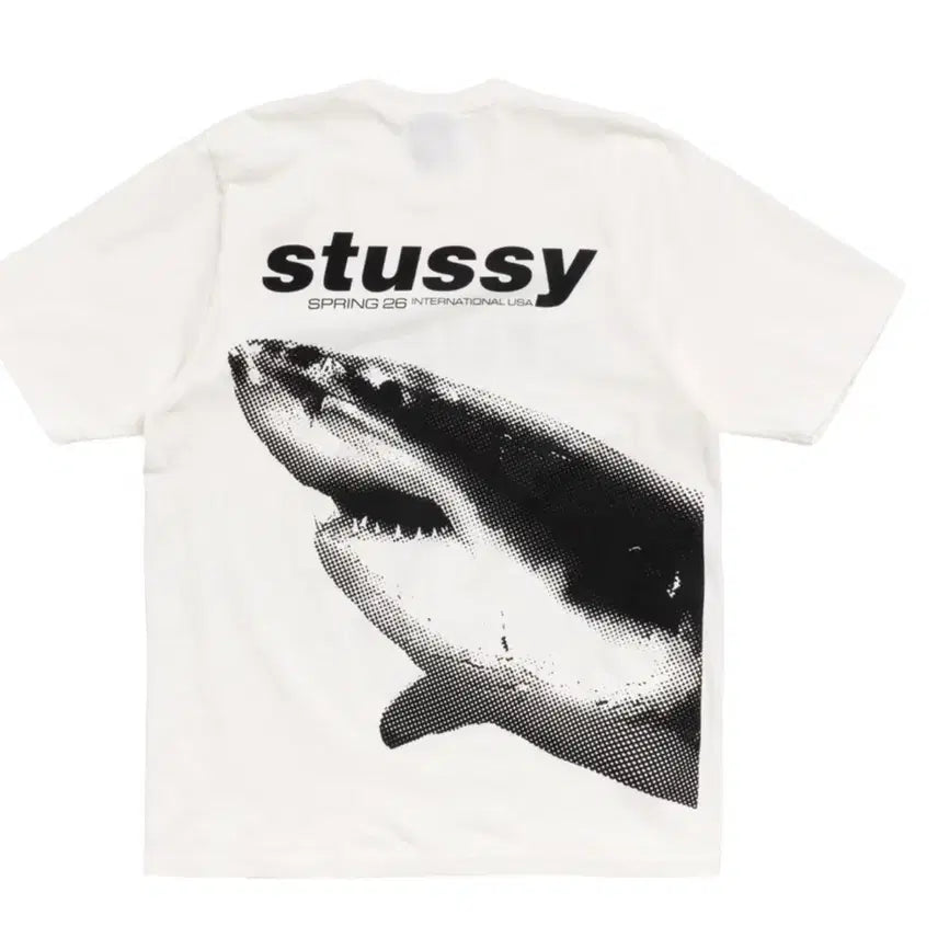 [BUNJANG] Stussy Shark Graphic T-Shirt White / 스투시 상어 반팔 티셔츠 화이트