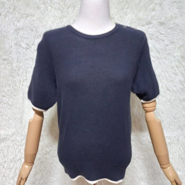 [BUNJANG] Barrie Women's Round Neck Short Sleeve Knit T-Shirt (Size 38) / 프랑스브랜드 배리BARRIE 정품 여자 여성 라운드넥 반팔 니트티셔츠38