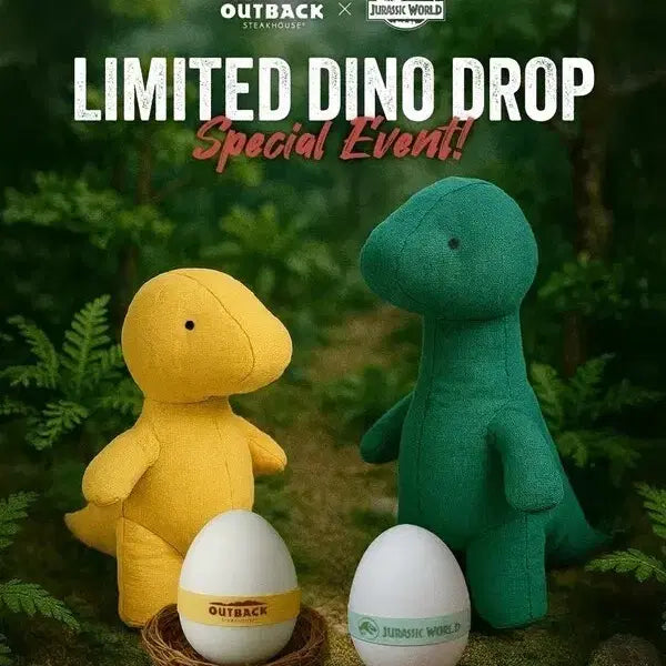 [BUNJANG] Outback Steakhouse x Jurassic World Dinosaur Plush Yellow Limited Edition / 아웃백X쥬라기월드 콜라보 공룡 인형 옐로우