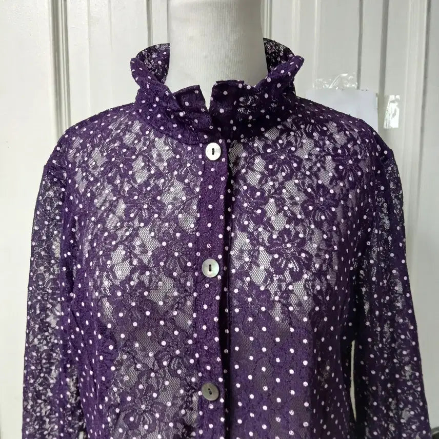 [BUNJANG] Madame Mélègence Purple Dot Lace Blouse / 마담 멜레강스 퍼플 도트 레이스 블라우스  새옷같아