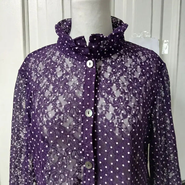 [BUNJANG] Madame Mélègence Purple Dot Lace Blouse / 마담 멜레강스 퍼플 도트 레이스 블라우스  새옷같아