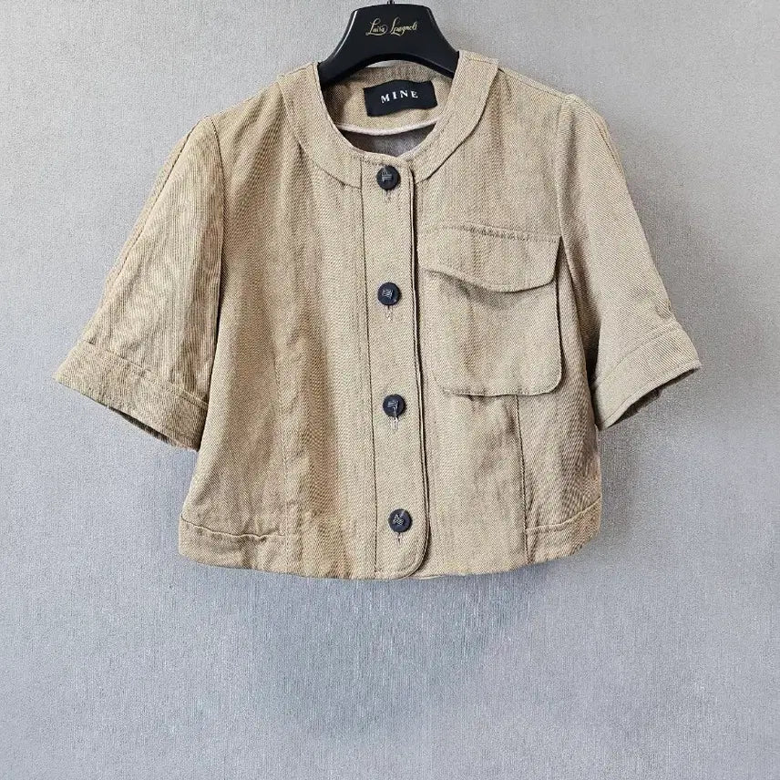 [BUNJANG] MINE 2023 Cotton Linen Blend Collarless Crop Jacket / 2023.마인)면마 논카라 크롭자켓