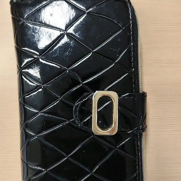 [BUNJANG] Quilted Pattern Zipper Long Wallet / 갤럭시s8 폰케이스겸 유광 퀼팅 패턴 지퍼 장지갑 블랙