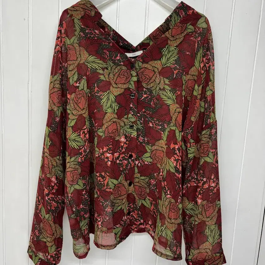 [BUNJANG] Aggie Red Chiffon Floral Blouse (Free Size) / aggie 어기 레드 쉬폰 블라우스 F ㅡ0723
