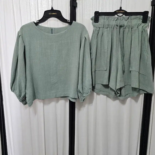[BUNJANG] Linen Blend Two-Piece Set-Up / 린넨혼방 바지 투피스 세트 셋업 새상품