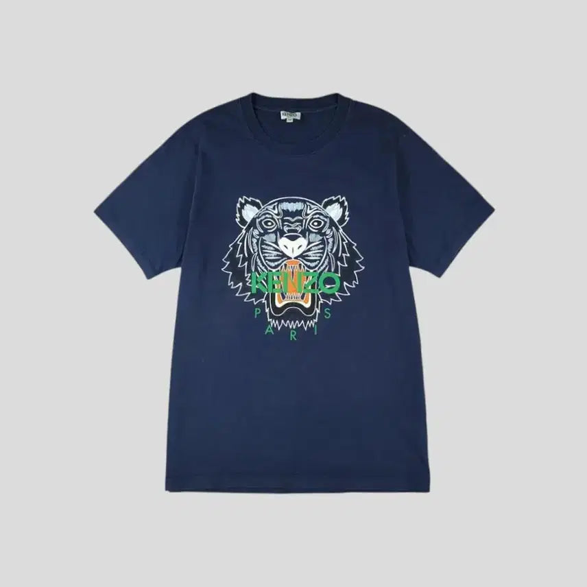 [BUNJANG] Kenzo Pigment Navy Multicolor Logo Tiger Cotton T-Shirt - Size M / KENZO 겐조 피그먼트 네이비 멀티컬러 로고 타이거 올드스쿨 스트릿 코튼 반팔 티셔츠 MADE IN PORTUGAL M