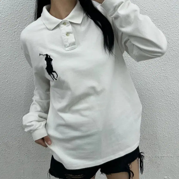 [BUNJANG] Polo Ralph Lauren Black Big Pony White Polo T-Shirt L / 폴로 랄프로렌 블랙 빅포니 화이트 PK티 L