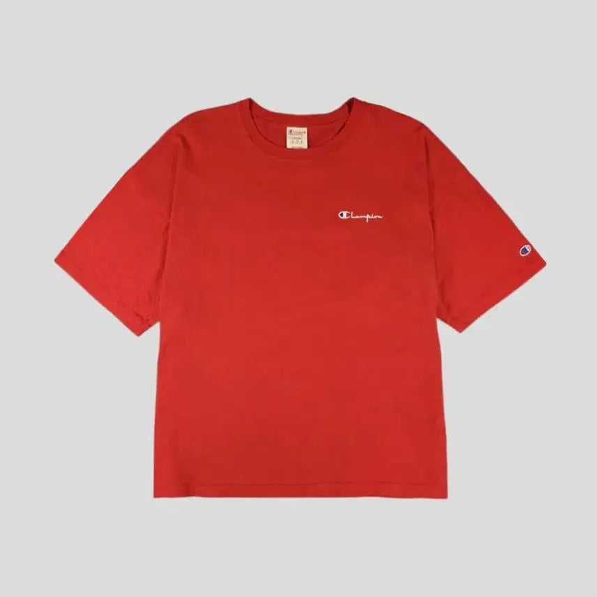 [BUNJANG] Champion Red White Spellout Logo Cotton Oversized Short Sleeve T-Shirt L / 챔피온 레드 화이트 스펠아웃 로고 코튼 오버핏 반팔 티셔츠 L
