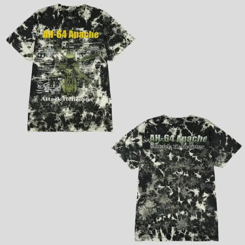 [BUNJANG] Survivors Black Ivory Tie-Dye AH-64 Apache Attack Helicopter Crack Graphic Old School Street Short Sleeve T-Shirt XL / 서바이버즈 블랙 아이보리 타이다이 나염 AH-64 아파치 어택 헬리콥터 크랙그래픽 올드스쿨 스트릿 반팔 티셔츠 XL