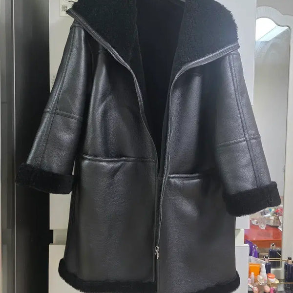[BUNJANG] Riobel Black Shearling Lined Mustang Coat (Size 77) / 리오벨 블랙 무스탕 코트 95-165(77)